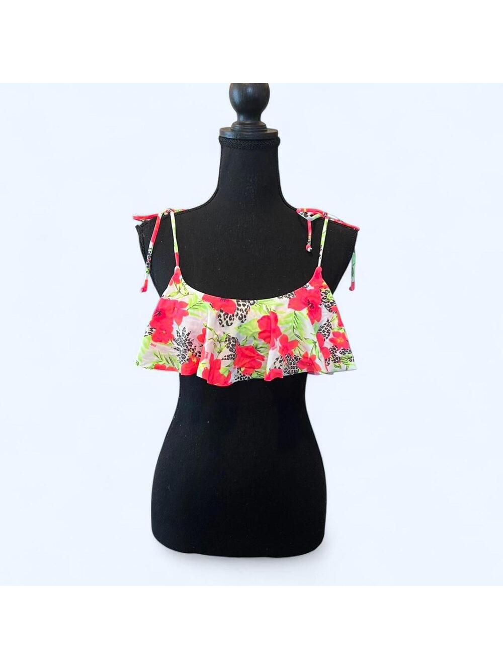 Vintage Y2K Victoria’s Secret PINK floral leopard ruffle bikini top XS NWT